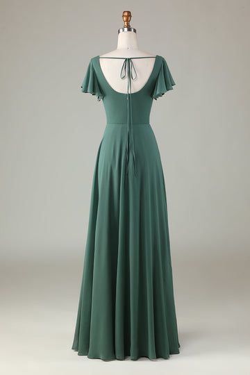 A-Line Eucalyptus Long Bridesmaid kjole med volanger